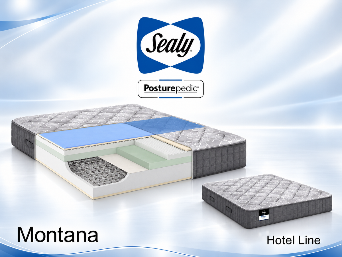 Sealy Montana szállodai matrac – a rugórendszer és a komfortrétegek metszeti bemutatója